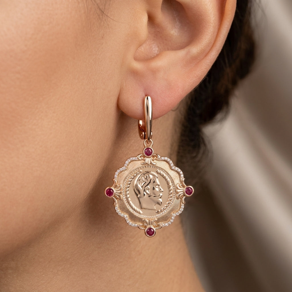 Schmuckset Roter Zirkon Ethno Roségold
