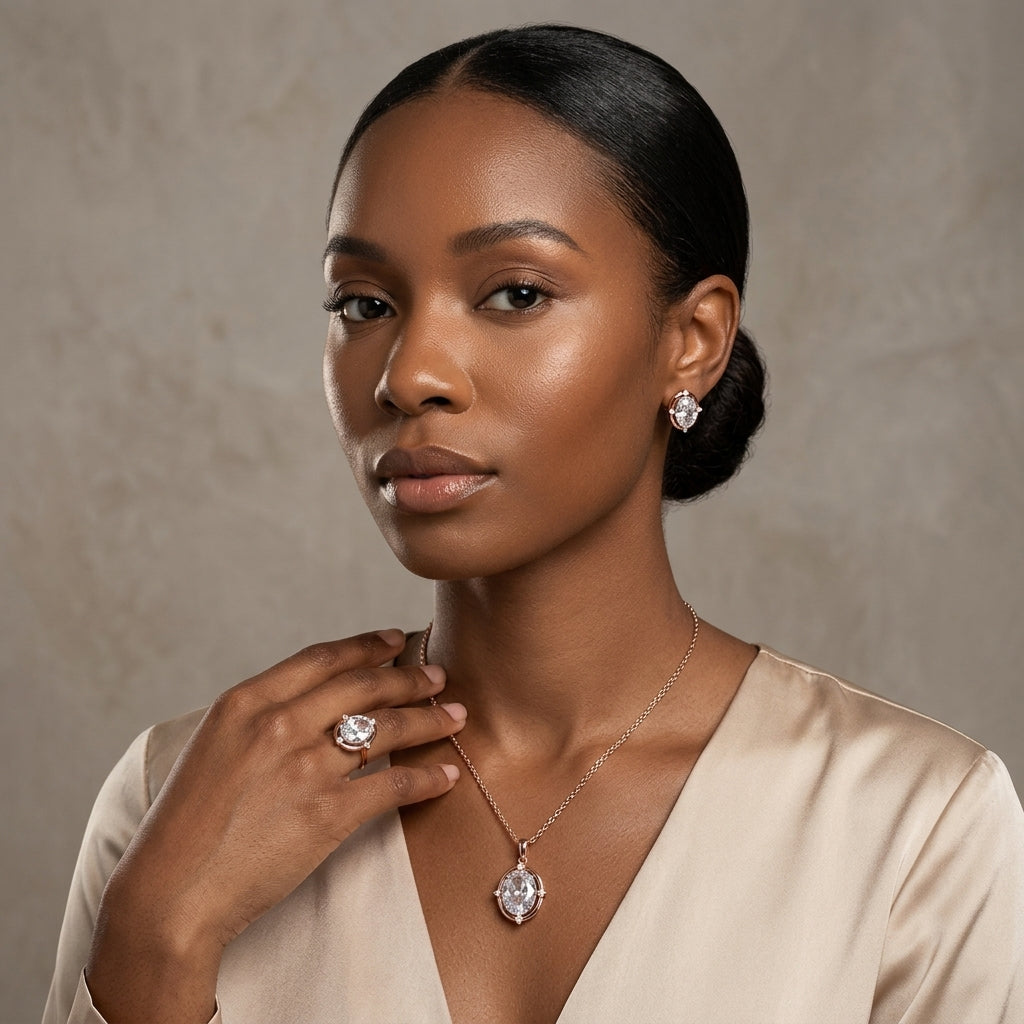 Schmuckset Ovaler Zirkon Alltagsschmuck Roségold – Ring & Kette
