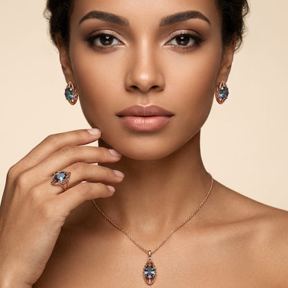 Rosegold Schmuckset 3tlg Zirkon Ohrringe Ring Halskette
