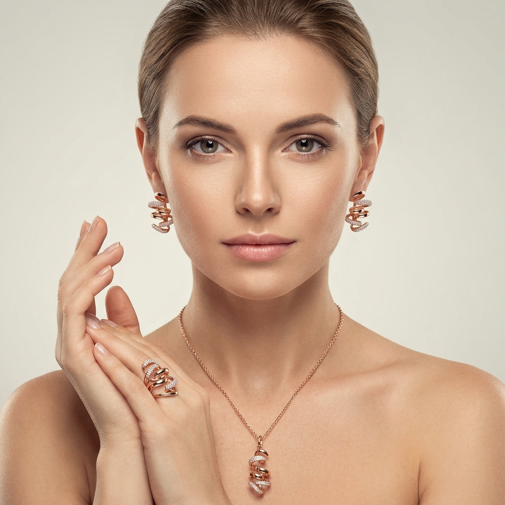Rose Gold Hochzeit Schmuck Set Geometrische Zirkon Damen