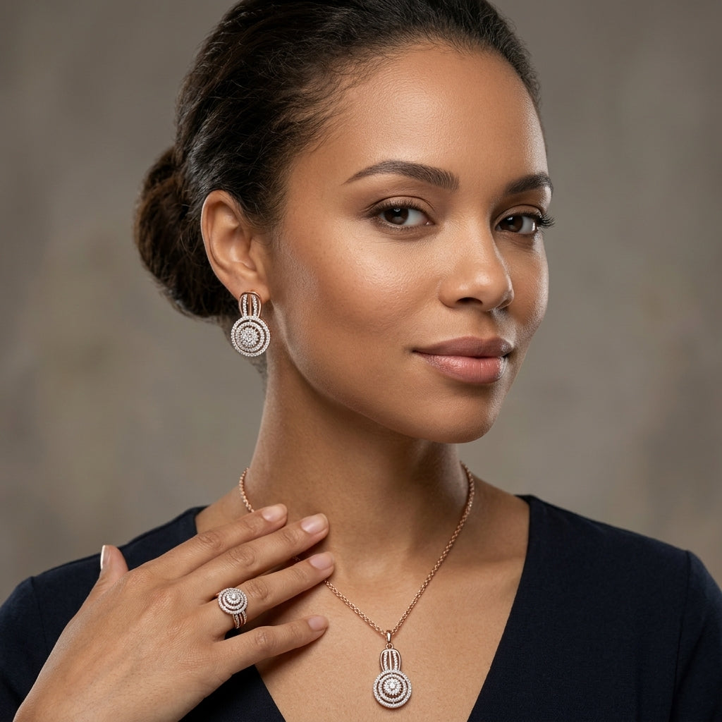 Zirkon Schmuckset Damen Roségold Silber