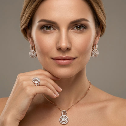 Zirkon Schmuckset Für Damen Ring Ohrringe Halskette Rosegold