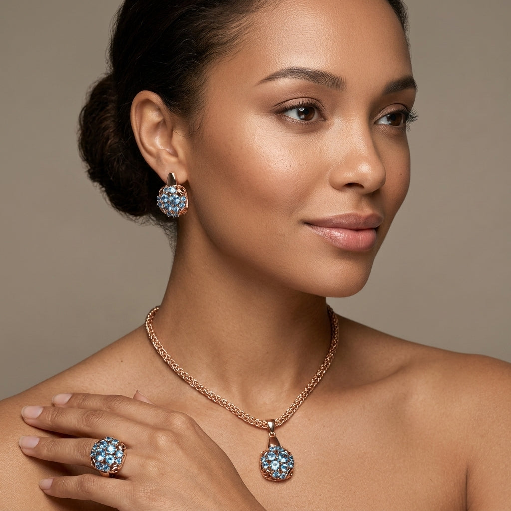 Schmuckset Blauer Zirkon Alltagsschmuck Roségold – Ring & Kette