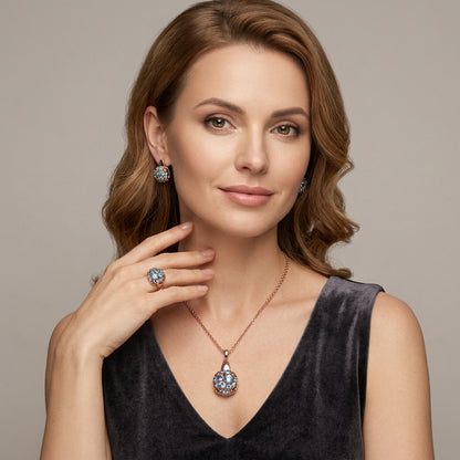 Schmuckset Blauer Zirkon Alltagsschmuck Roségold – Ring & Kette