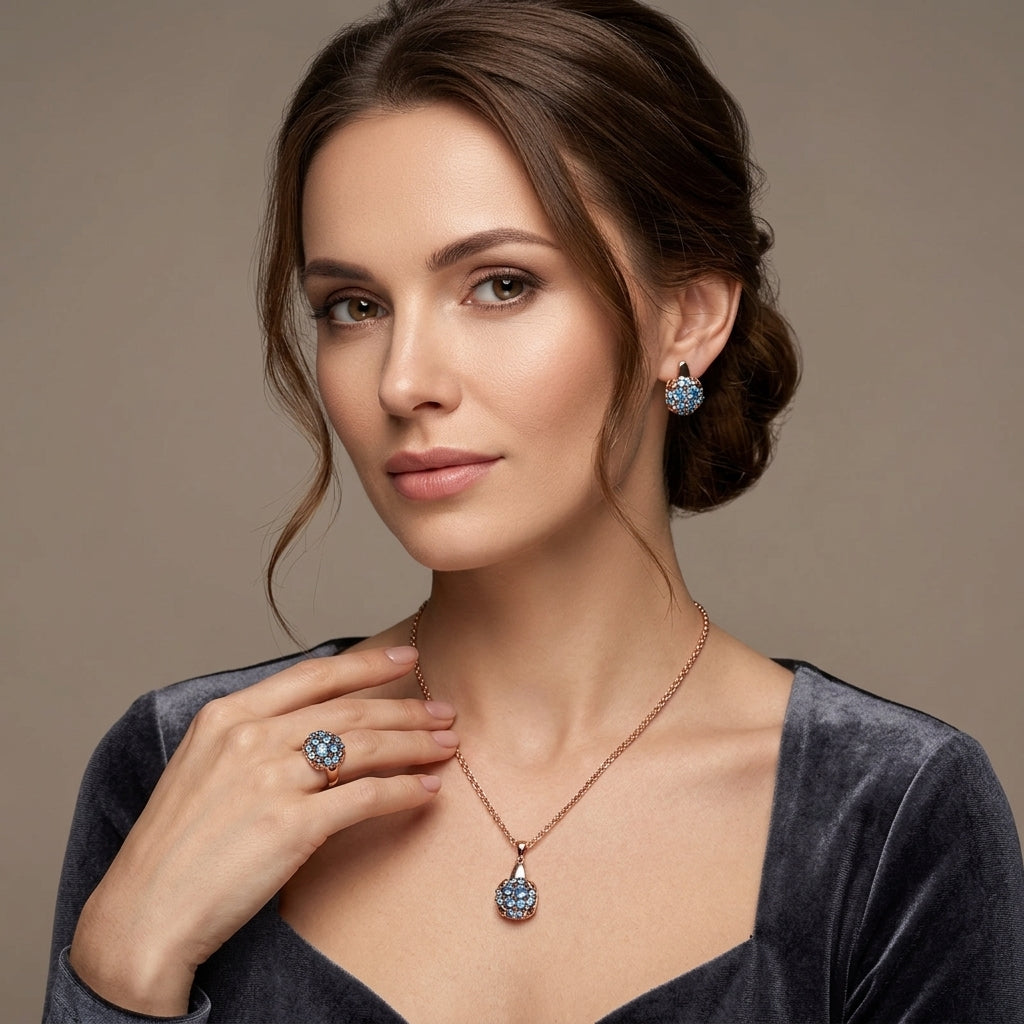 Schmuckset Blauer Zirkon Alltagsschmuck Roségold – Ring & Kette