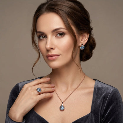 Schmuckset Blauer Zirkon Alltagsschmuck Roségold