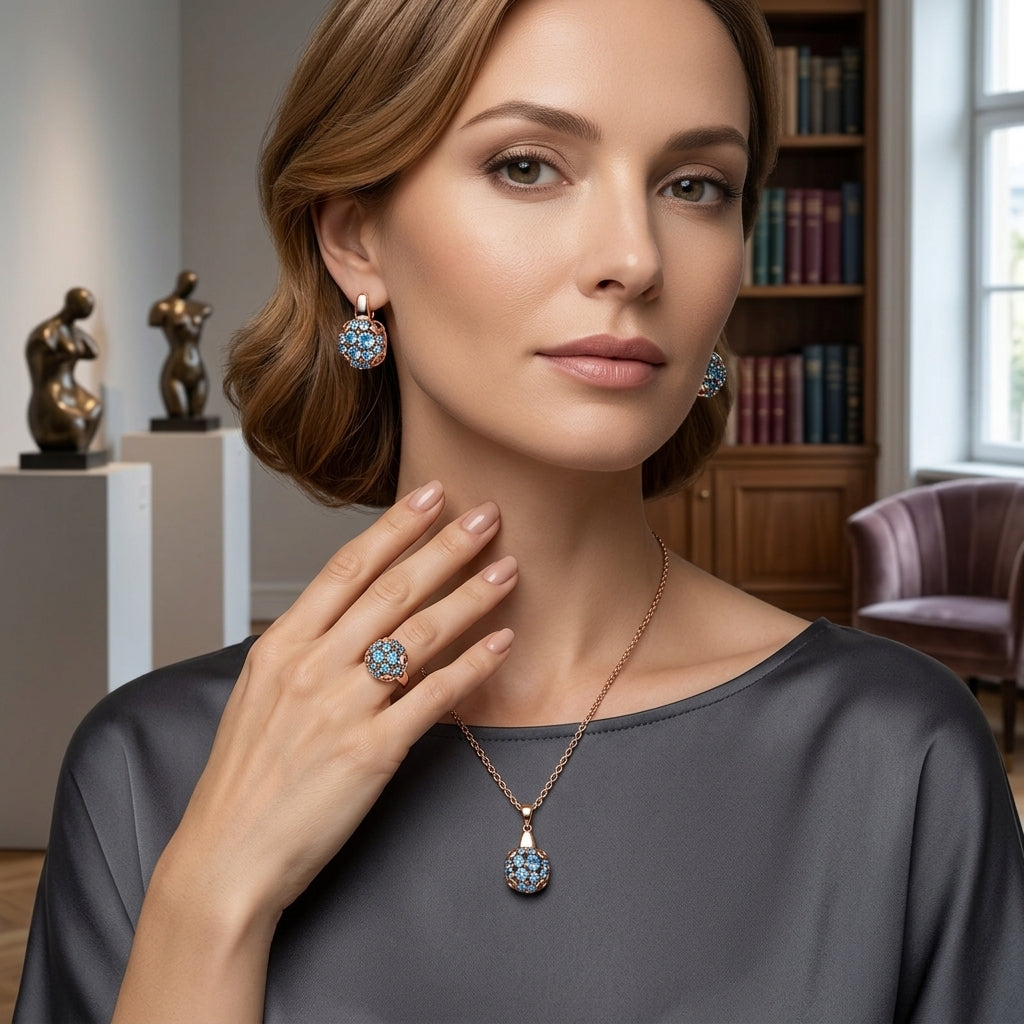 Schmuckset Blauer Zirkon Alltagsschmuck Roségold – Ring & Kette