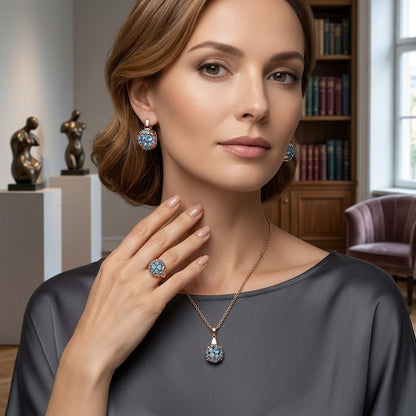 Schmuckset Blauer Zirkon Alltagsschmuck Roségold – Ring & Kette