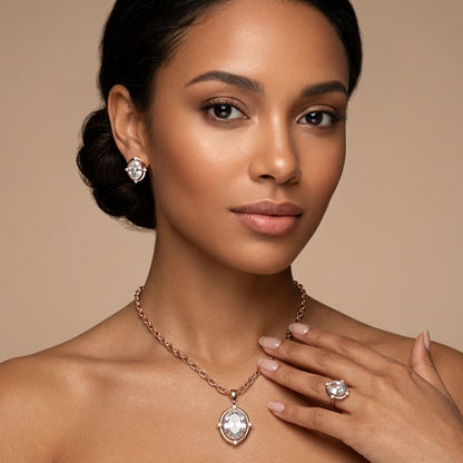 Schmuckset Ovaler Zirkon Alltagsschmuck Roségold – Ring & Kette