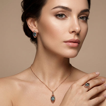 Roségold Schmuckset 3tlg Zirkon Ohrringe Ring Halskette