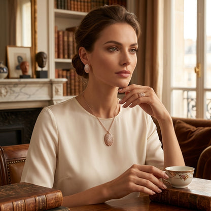Parure Zircon Ethnique Brillant Or Rose 585 Mariée – Bague & Collier