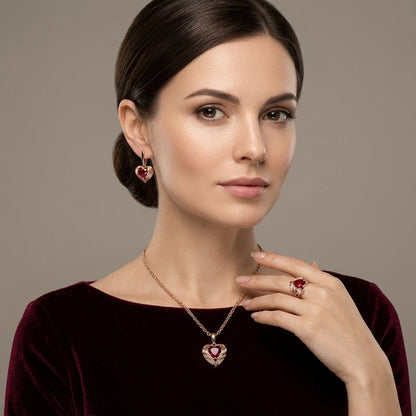 Rotes Zirkon Schmuck Set Damen 585 Roségold Vintage