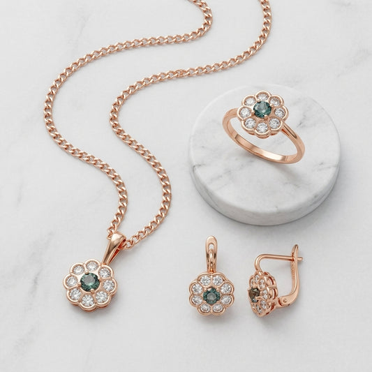 Schmuckset Bunter Zirkon Luxus Alltag Roségold – Ring & Kette