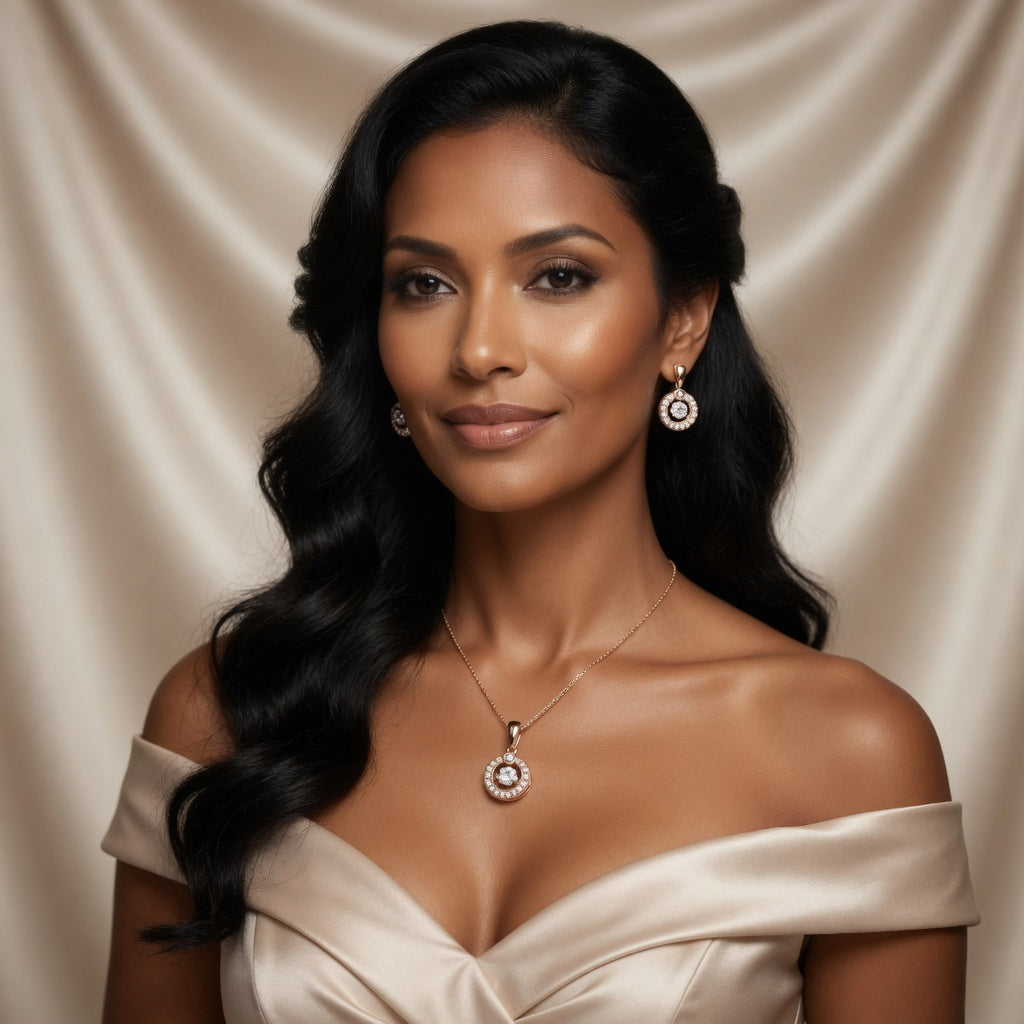 Glänzendes Weißes Zirkon Schmuckset Damen 585er Roségold Silber Hochzeit