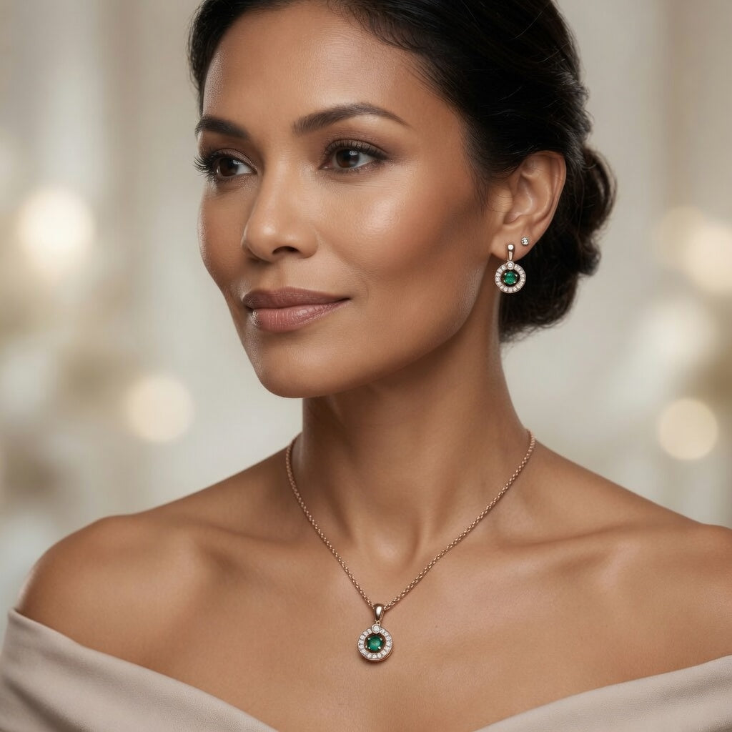 Glänzendes Weißes Zirkon Schmuckset Damen 585er Roségold Silber Hochzeit