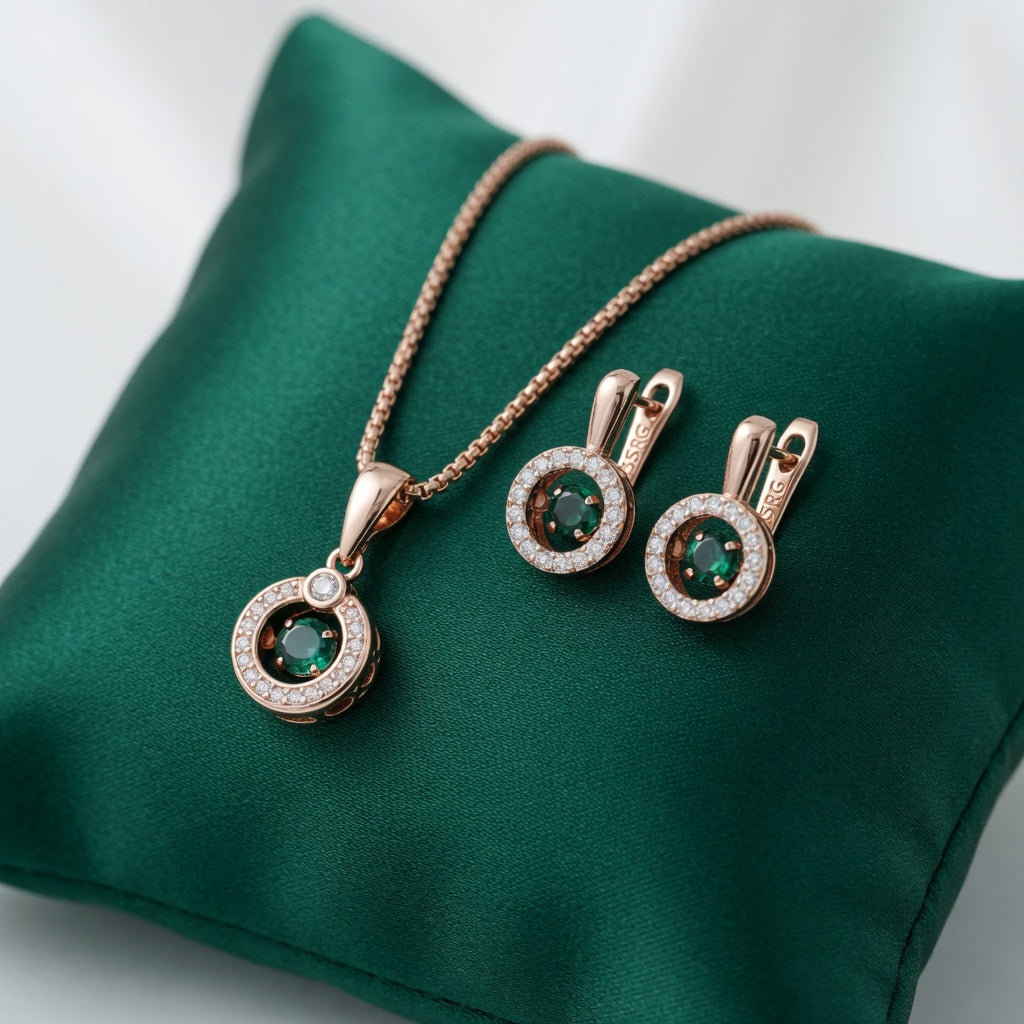 Glänzendes Weißes Zirkon Schmuckset Damen 585er Roségold Silber Hochzeit