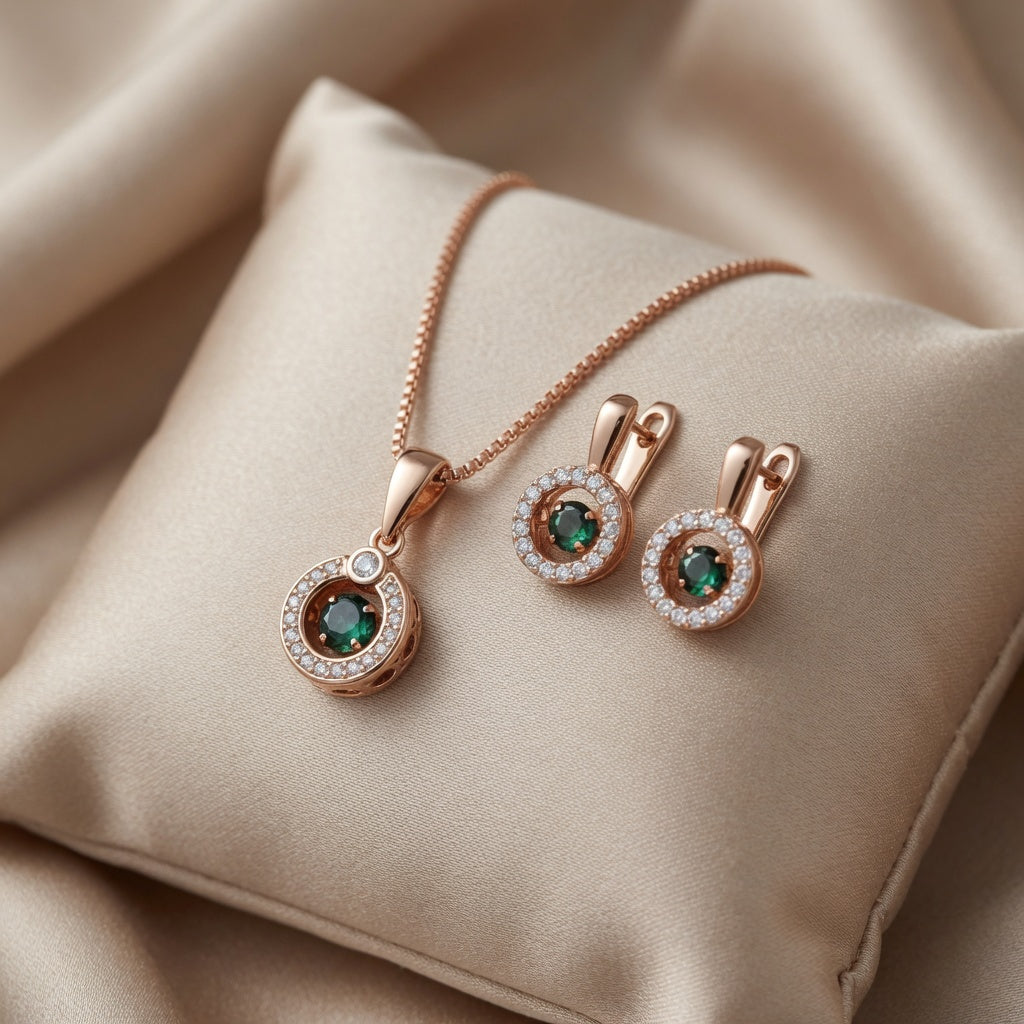 Glänzendes Weißes Zirkon Schmuckset Damen 585er Roségold Silber Hochzeit