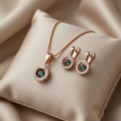 Glänzendes Weißes Zirkon Schmuckset Damen 585er Roségold Silber Hochzeit