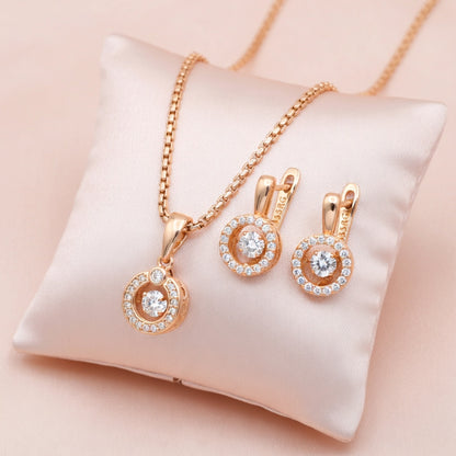 Glänzendes Weißes Zirkon Schmuckset Damen 585er Roségold Silber Hochzeit