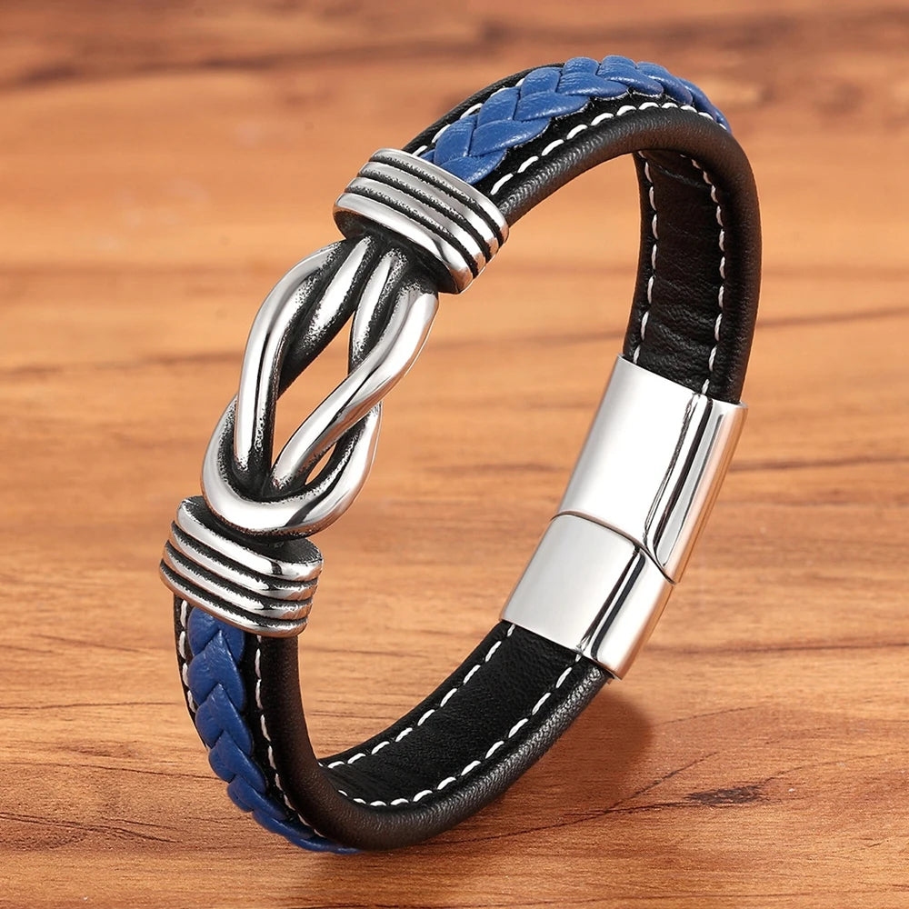 Edelstahl Lederarmband für Männer – Handgefertigt mit magnetischem Verschluss