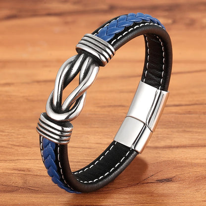 Edelstahl Lederarmband für Männer – Handgefertigt mit magnetischem Verschluss