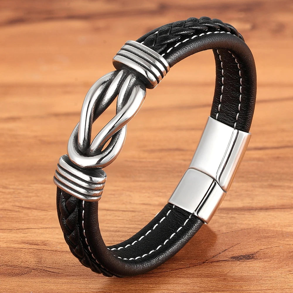 Edelstahl Lederarmband für Männer – Handgefertigt mit magnetischem Verschluss