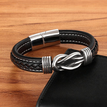 Edelstahl Lederarmband für Männer – Handgefertigt mit magnetischem Verschluss