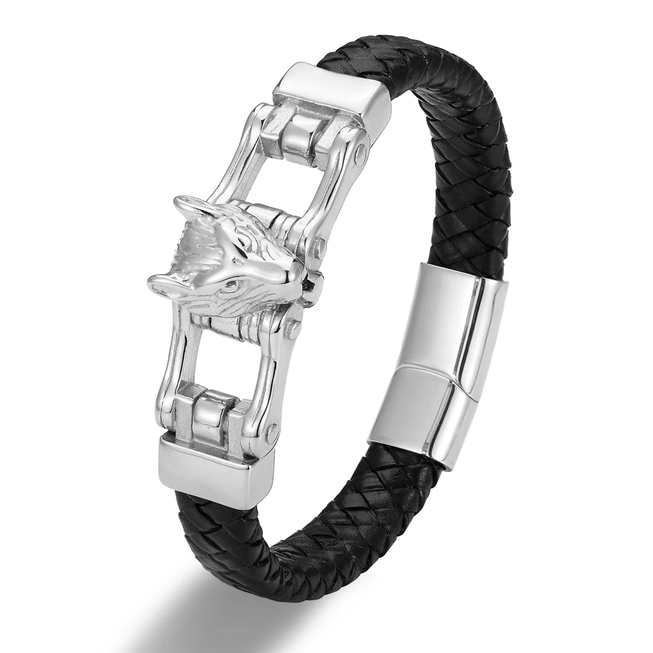 Echtes Leder Armband im Punk Design mit Löwe, Wolf und Leopardenmotiven