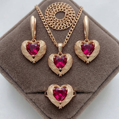 Rotes Zirkon Schmuck Set Damen 585 Roségold Vintage