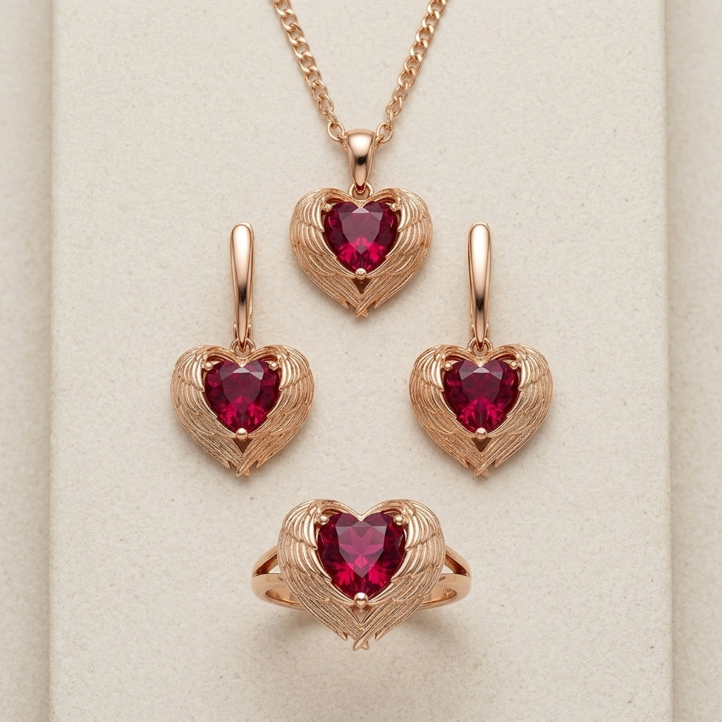 Rotes Zirkon Schmuck Set Damen 585 Roségold Vintage