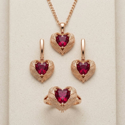 Rotes Zirkon Schmuck Set Damen 585 Roségold Vintage