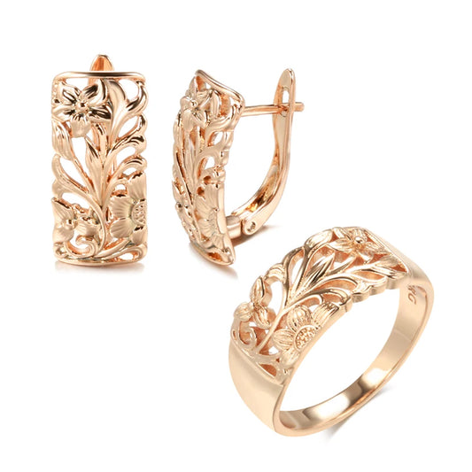 Vintage 585er Roségold Damen Ohrringe Ring Sets für Elegante Hochzeiten