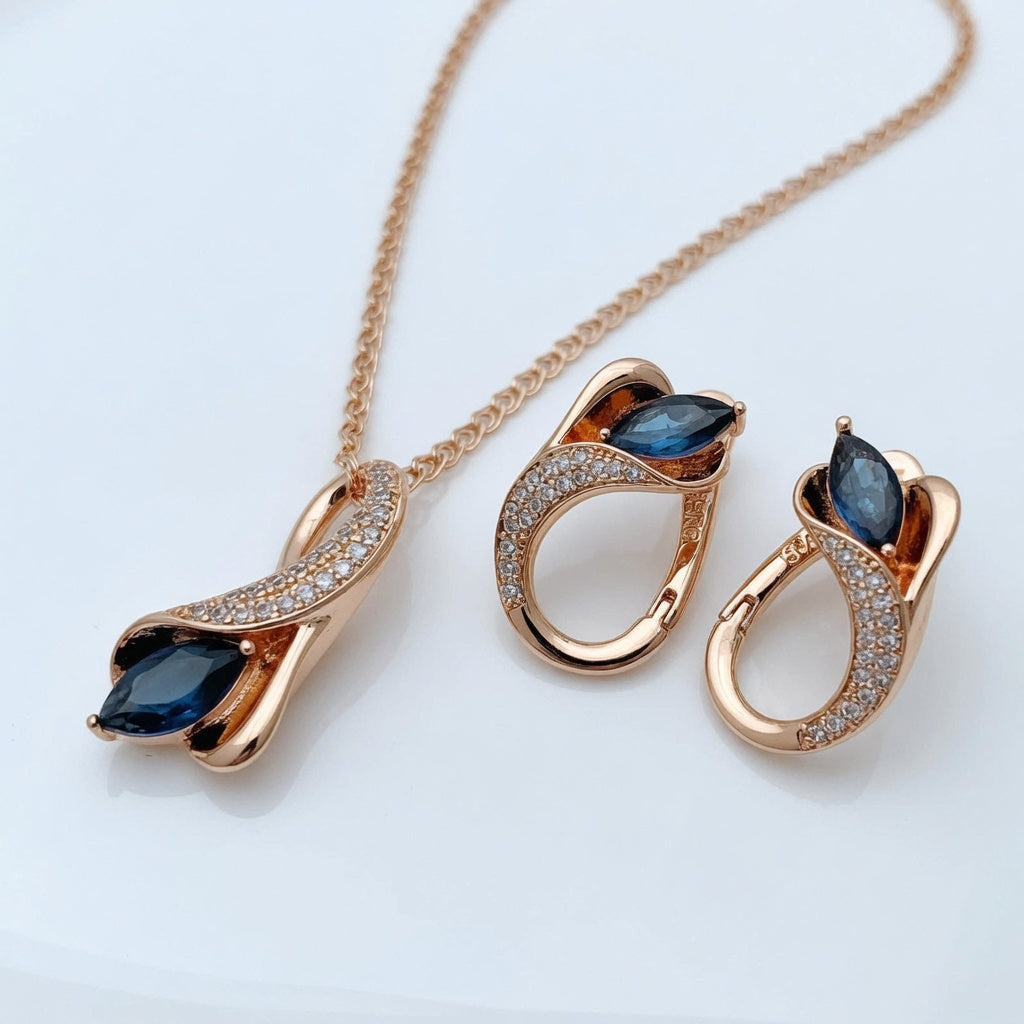 Hochglänzende Lila Zirkon Schmucksets Damen 585 Roségold Ring Ohrringe Halskette