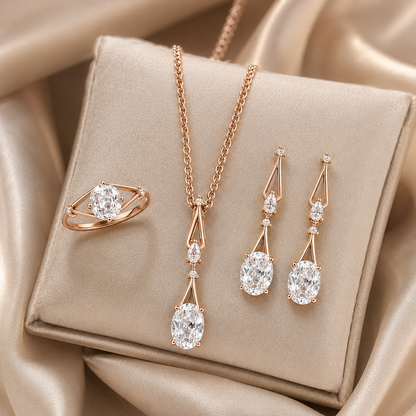 Schmuckset Quadrat Blauer Zirkon Silber Roségold