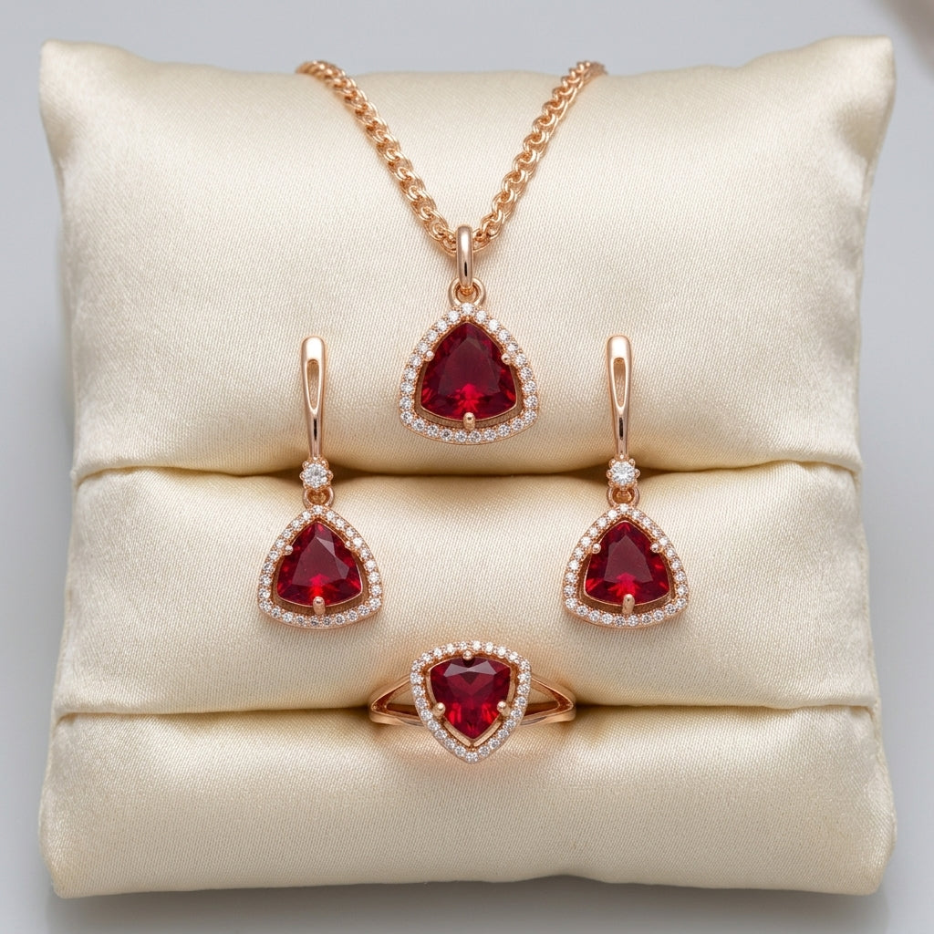 Roségold Dreiteiliges Zirkon Schmuckset Luxus