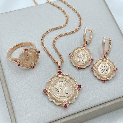 Schmuckset Roter Zirkon Ethno Roségold