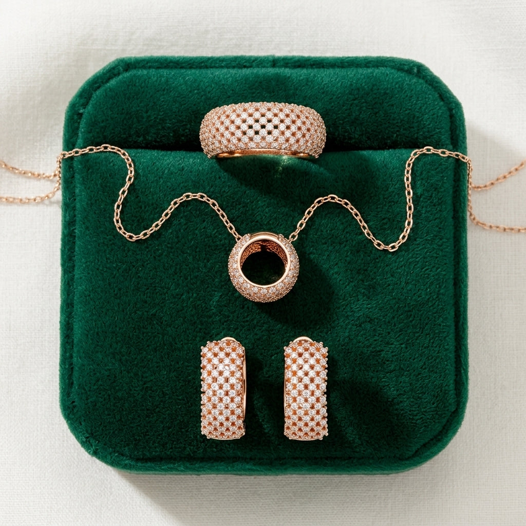 Schmuckset 585 Roségold Ethnisch Brautschmuck Zirkon