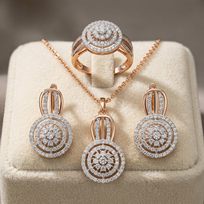 Zirkon Schmuckset Für Damen Ring Ohrringe Halskette Rosegold