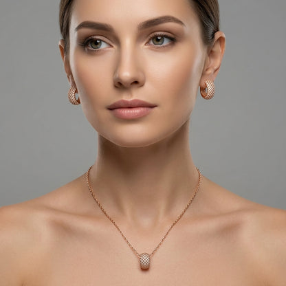 Schmuckset 585 Roségold Ethnisches Brautschmuck Glänzender Zirkon Ring Ohrringe Halskette
