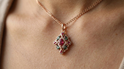Parure Vintage Ethnique Or Rose Zircon Vert Rouge