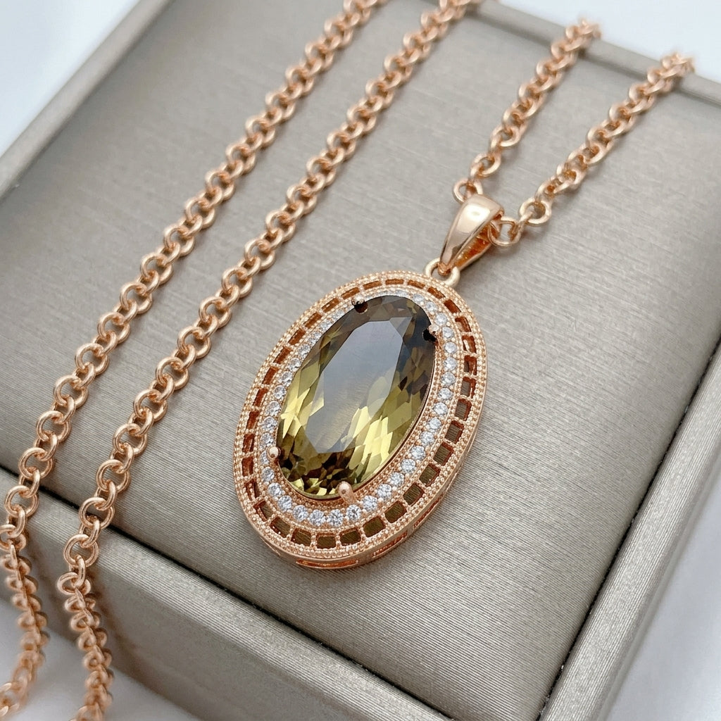 Parure Zircon Ovale Marron Mariage Femme Or Rose