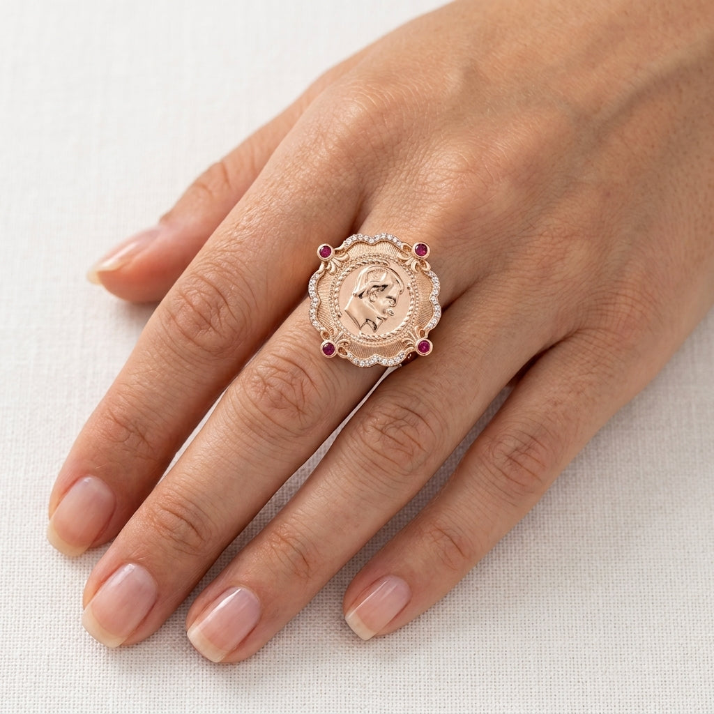 Schmuckset Roter Zirkon Ethno Luxus Roségold – Ring & Kette