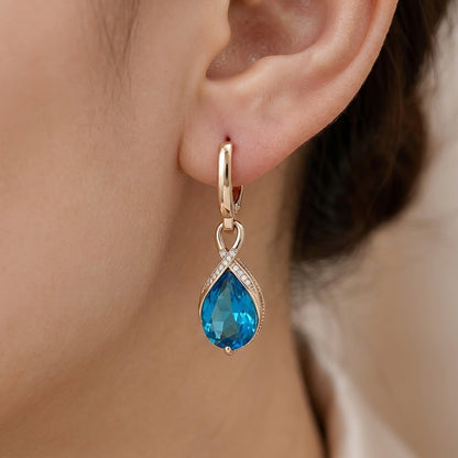 Schmuckset Blau Zirkon Ring Ohrringe Halskette 585 Roségold Glänzend