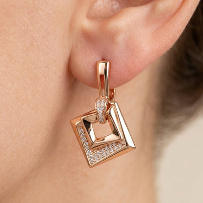 Rose Gold Schmuckset Hochzeit Zirkon Quadrat Ring Ohrringe