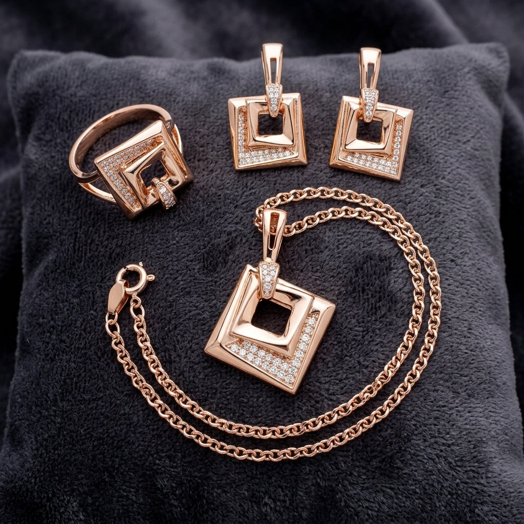 Rose Gold Schmuckset Hochzeit Zirkon Quadrat