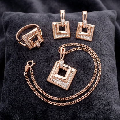 Rose Gold Schmuckset Hochzeit Zirkon Quadrat