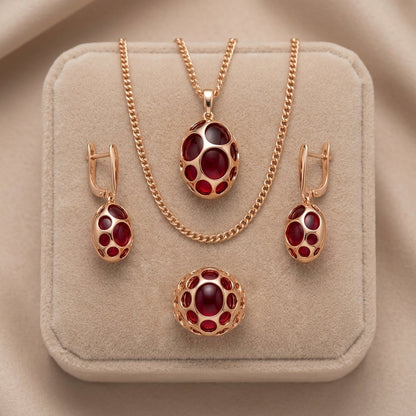 Rotes Zirkon Schmuckset Damen Roségold 585