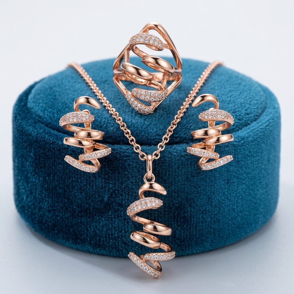 Rose Gold Hochzeit Schmuck Set Geometrische Zirkon Damen