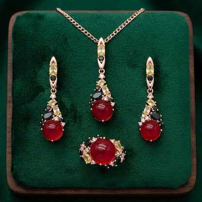 Schmuckset Roter Stein Zirkon Hochzeit Roségold – Ring & Kette