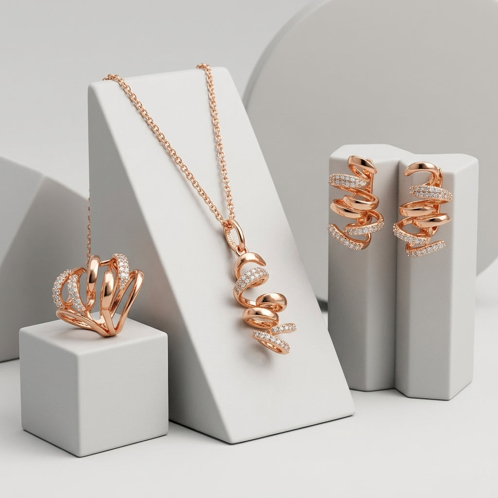 Rose Gold Hochzeit Schmuck Set Geometrische Zirkon Damen